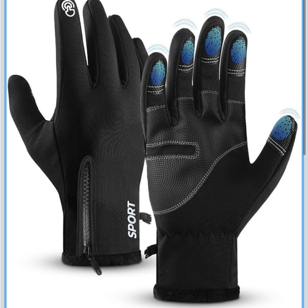 AURUZA Zipper Winter Gloves for Men Women, Thermal Touchscreen Waterproof size L